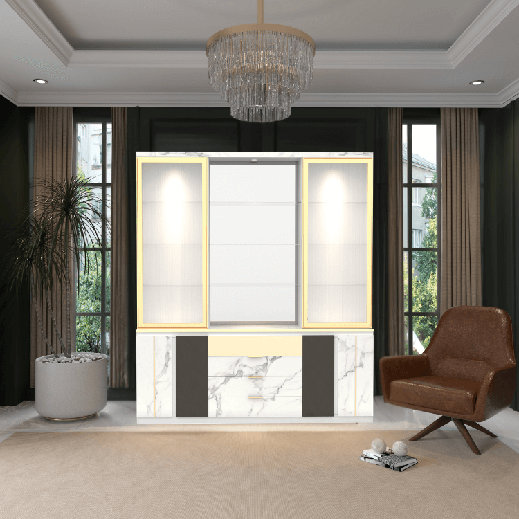 ตู้โชว์กระจก WISDOM DESIGN FURNITURE รุ่น GW-201 200 ซม. สีขาว/ซอฟท์มาร์เบิ้ล